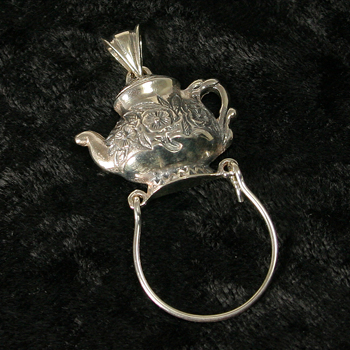 Charms & Charm Holders: Sterling Silver Ornate Teapot Charm Holder