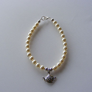 Charm Bracelets Child S Pearl Bracelet With Sterling Teapot